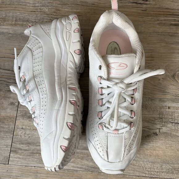 Y2K Platform Sneakers Champion White Pink Women's 10 Vintage Trainers Chunky - Picture 1 of 12
